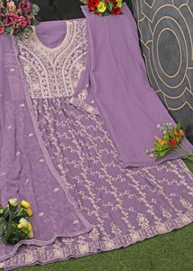 All Over Multi Thread & Zari Sequence Work Estilo Anarkali Longitud larga Moda Salwar Kameez con Dupatta para mujeres o niñas - Product Image 6