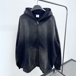 Pull en polaire zippé surdimensionné et lourd personnalisé pour hommes Sweat-shirt à capuche Streetwear avec poche délavée à l'acide au design vintage - Product Image 3