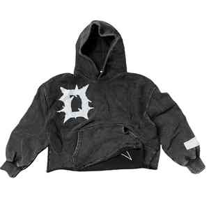 Sudaderas con capucha para hombre, 100% algodón, con efecto desgastado por el sol, corte deshilachado, lavado ácido personalizado, bajo sin rematar, apliques, parches y bordados, para invierno - Product Image 1