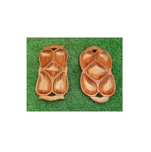 Plateau en bois au design unique pour fruits secs plateau en bois pour le petit déjeuner avec 2 parties divisées Assiette de forme ronde - Product Image 5