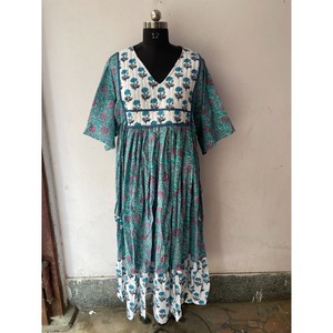 Vestido de algodón de estilo bohemio para mujer, Túnica india a rayas con estampado de hojas, ropa de playa de verano asimétrica, encaje de diseñador - Product Image 1