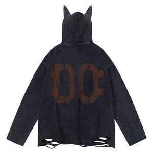 Sweat à capuche pour homme en coton 100% vintage, ourlet déchiré, logo personnalisé, imprimé et brodé, vente en gros personnalisée de haute qualité 2026 - Product Image 2
