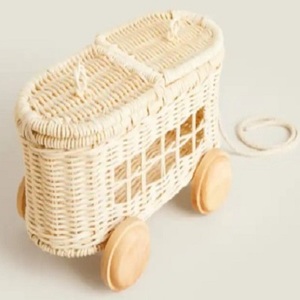 Dernier prix chariot à jouets en rotin rotin naturel chariot pour enfants pour pépinière chariot à bébé en rotin de haute qualité fait à la main - Product Image 1