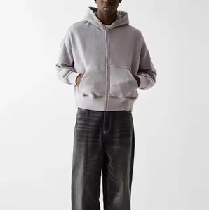 Sudadera con capucha y cremallera de peso pesado para hombre al por mayor, ropa de calle de talla grande, sudadera polar, chaqueta con capucha de gran tamaño lavada con diseño 3D - Product Image 2