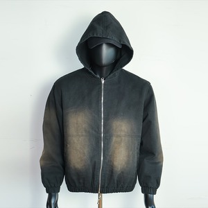 Sudaderas con Capucha Personalizadas de Algodón Grueso, Lavado Ácido Decolorado al Sol, Estilo Urbano, Chaqueta con Cremallera Vintage Desgastada - Product Image 1