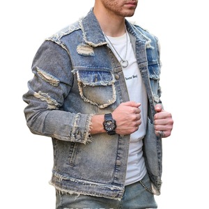 Chaquetas de hombre informales con estilo personalizadas al por mayor, chaqueta vaquera lavada prémium transpirable con lona estilo vaquero desgastado para hombre - Product Image 2