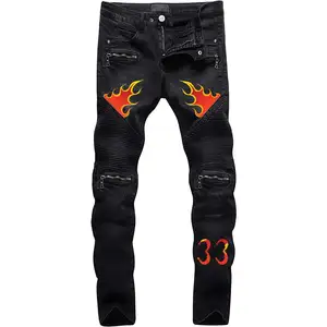 All'ingrosso nuova moda Biker Denim pantaloni da uomo produttore 2024 prezzo all'ingrosso maschio lavato Slim Fit pantaloni di jeans per i ragazzi