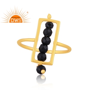 Best Selling Sterling <b>Silver</b> 18K Gold <b>Plated</b> Natural Black Onyx Beaded Gemstone Stackable Ring Demi Fine Jewelry For Women - Product Image 2