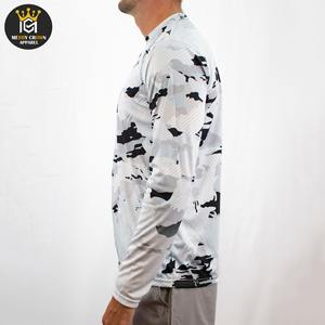 Cómodo hecho a medida de talla grande ropa de calle tela de algodón pesado sublimación nuevo diseño de manga larga cuello redondo hombres camisas de pesca - Product Image 3