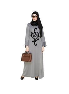Abito musulmano moderno Casual stile Dubai ricamato floreale <span class=keywords><strong>in</strong></span> lino modesto Abaya aperto Plus Size - Product Image 5