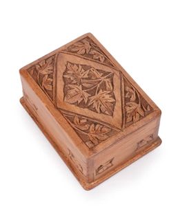 Walnut wood carved Jewellery box with Chinar leaves design on top organizer unique gift for man and woman - Product Image 1