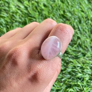 Anillo de diseñador clásico de Plata de Ley 925, piedra preciosa Natural de cuarzo rosa, ajuste de bisel de corte ovalado, piedra natal de enero, boda - Product Image 3