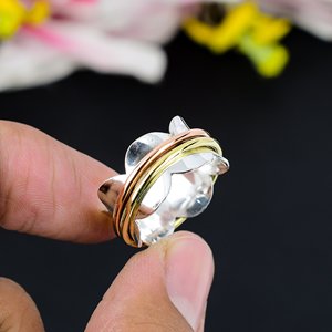 Anillo de banda de diseño de onda único de dos tonos, anillo de pulgar ancho de plata alemana de alta calidad para fiestas de compromiso de aniversario de boda - Product Image 1