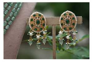 Bijoux indiens plaqué or Designer Polki collier ensemble avec boucles d'oreilles bijoux de mariée pour mariage et fête célébration - Product Image 3