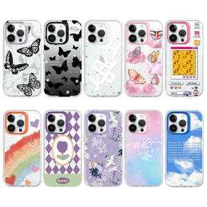 Girly Korea Cute Butterfly Designer Cellphone Cover for iPhone 15 14 13 12 Pro Max IMD Sublimation Custom Phone Case Accessories