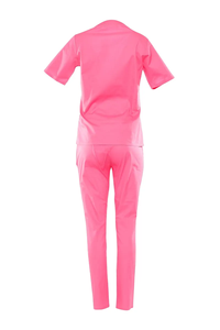 Haut à manches courtes à col en V de couleur rose unie et pantalon confortable, uniforme de personnel hospitalier, uniforme médical - Product Image 2