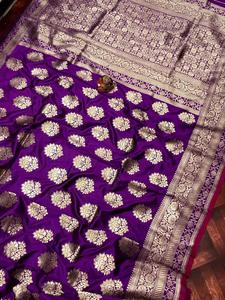 ผ้าส่าหรีขอบผ้าทอผ้าไหม Banarasi นุ่มออกแบบล่าสุด - Product Image 2