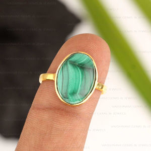 Bague ovale en malachite naturelle 10x14mm en argent sterling 925 plaqué or 18 carats éternité vermeil design étonnant anneaux de mariage fins - Product Image 3