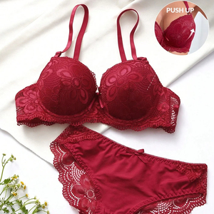 Conjunto de lencería sexy de encaje con copas completas acolchadas para mujer, venta al por mayor, conjunto de sujetador y bragas con bordado floral, tallas grandes, ropa de dormir elegante. - Product Image 1