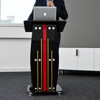 Pupitre en verre trempé au design moderne, noir et rouge, avec étagère de rangement, pour salles de classe, discours et pupitres, à vendre