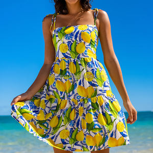 Robe mini en viscose de haute qualité, à col carré, à bretelles spaghetti, à imprimé plage, design d'usine 2026 - Product Image 4