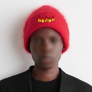 Gorros de mohair tejidos ligeros de calidad superior para hombre, gorro de punto jacquard con logotipo bordado personalizado grueso para hombre - Product Image 1