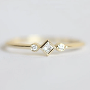 Tiny Princess Cut Bezel <b>Set</b> Moissanite Classic GRA Certified <b>Gold</b> Plated Three Stone Engagement Wedding <b>Ring</b> - Product Image 1