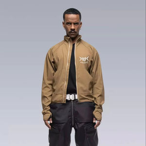 OEM Men's <b>Techwear</b> Cargo <b>Jacket</b> with Hood Multi-Pocket Long Canvas Coat Thin Thickness Customizable Logo on Front - Product Image 1