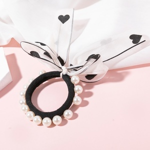 Coleteros <span class=keywords><strong>con</strong></span> Lazo de Encaje de Puntos de Corazón y Perlas de Imitación, Bandas Elásticas para el Cabello, Lindos Coleteros para Niñas - Product Image 5