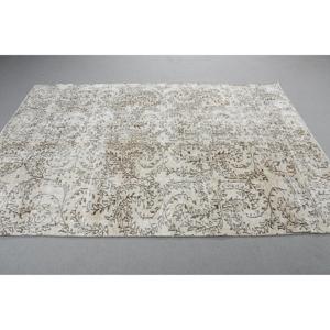 Tapis turc vintage, tapis de 5,3x7,6 pieds, tapis oriental en laine blanche - Product Image 2
