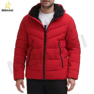 Manteau d'hiver pour homme - Veste matelassée extensible avec capuche en sherpa, rouge foncé, grande taille. - Product Image 1