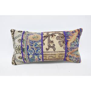Coussin Kantha en laine de Bohème multicolore 12x24 pouces Coussin décoratif Motif floral brodé vintage Motif imprimé tissé - Product Image 1
