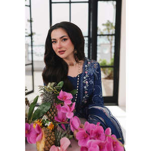 QALAMQAR 3PC Chikan Embroidered Chiffon <b>Top</b> Dupatta & Trousers-Khaadi <b>Net</b> Embroidered for Spring/Summer Model No. 4758 - Product Image 4