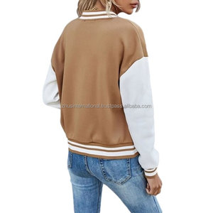 Veste de baseball courte décontractée pour femmes Varsity Letter Print Faux Fur Sleeves Zipper Design Denim Winter Outwear Impression numérique - Product Image 6