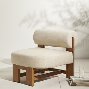 Sillón moderno de tela blanca con marco de madera de teca y cojín para hoteles, almacenes, patios, jardines al aire libre, venta al por mayor - Product Image 1