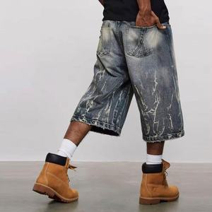 กางเกงขาสั้นผ้ายีนส์ผู้ชายสำหรับใส่เล่นสเก็ต Y2k ชายเสื้อแบบปักหนังตามสั่ง - Product Image 1