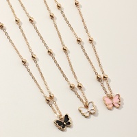 Ensemble de 3 colliers pendentifs papillon, émail coloré, breloques, chaîne à billes, accessoires mignons pour enfants, cadeau de Noël