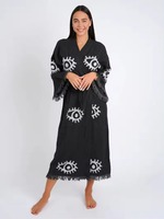 Coton turc mauvais œil Kimono longue Robe vêtements de plage couverture Hippie veste femmes ethnique Boho Festival Robe de chambre imprimé à la main