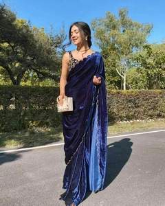 NOUVEAU SAREE EN VELOURS DE FABZONE, HAUTE QUALITÉ, FABRIQUÉ AU GUJARAT, TRADITIONNEL INDIEN POUR FEMMES, VÊTEMENT DE SOIRÉE, BRODERIE DE CORDON ET DE PAILLETTES - Product Image 3