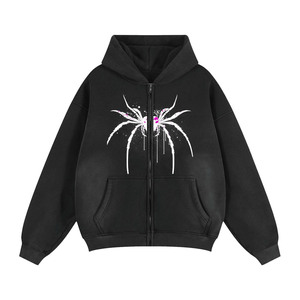 Sweat à capuche zippé délavé à l'acide pour hommes, style vintage, Streetwear en strass avec patch brodé personnalisé, service OEM disponible - Product Image 3