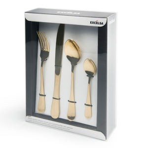 Set di posate durevoli in acciaio inossidabile dorato, 24 pezzi, elegante e lussuoso, stile raffinato da matrimonio, finitura a specchio oro, di Excelsa - Product Image 5