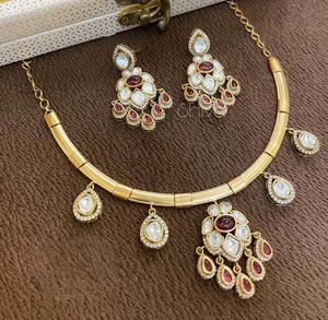 Belle haute qualité plaqué or pierre Look Design Moissanite collier boucles d'oreilles ensemble femmes traditionnel mariage fiançailles cadeau - Product Image 2