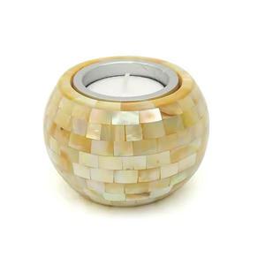 Soporte de vela de madera blanca de lujo hecho a mano forma rectangular nácar para decoración de boda o Navidad - Product Image 4