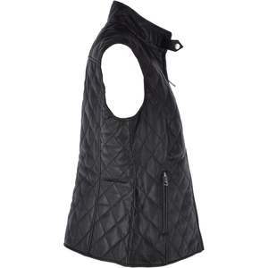 High Quality Women's Diamond Quilted <b>Leather</b> Gilet with Stand Collar Winter Season Black Zip Closure Slim Fit Wholesaler Direct - Product Image 5