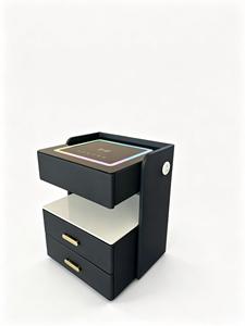 Modern Minimalist Nightstand Tempered Glass Top 2 <b>Drawers</b> Wireless Charging Bedside Table <b>Black</b> Multi-Purpose Bedroom Furniture - Product Image 2
