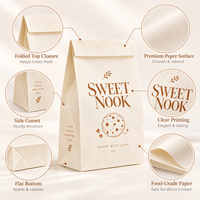 Sacs en papier kraft SOS marron et blanc avec logo personnalisé, emballage à emporter pour restaurant, livraison de nourriture et de pain