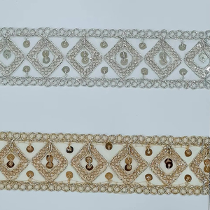 Cao Cấp 9 Mét Thêu Mô Organza Ren Vải Thủ Công Ren Biên Giới Cho Sang Trọng Cô Dâu Lehenga Saree Gown Thời Trang - Product Image 1