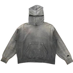 Sudaderas con capucha desgastadas de peso pesado de algodón de rizo francés de gran tamaño Hip Hop personalizado lavado con ácido sudaderas con capucha desgastadas - Product Image 6