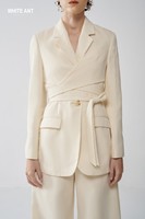 Style féminin femmes costumes et Blazers noir et blanc Phedra Wrap gilet Blazer 100% laine femmes vêtements 2 pièces ensemble blanc