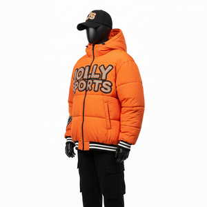 High Quality 380 GSM Puffer <b>Jacket</b> <b>Soft</b> <b>Shell</b> Polyester Fabric Custom Embroidery Logo Flame Style Puffer <b>Jacket</b> for <b>man</b> - Product Image 3